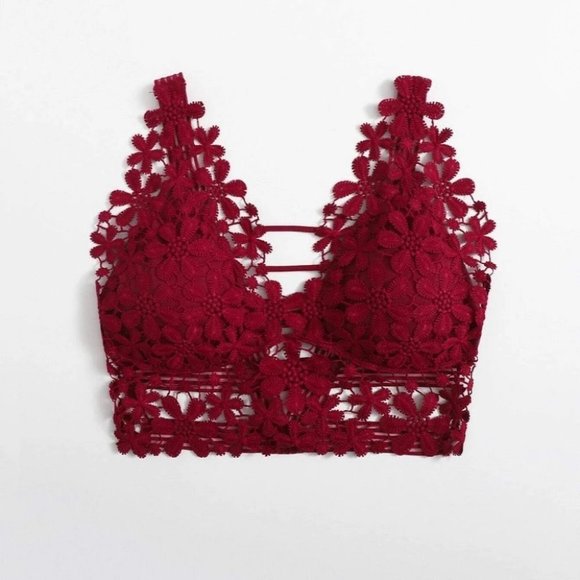 Red Casual Womens Guipure Lace Longline Bralette - Picture 3 of 5